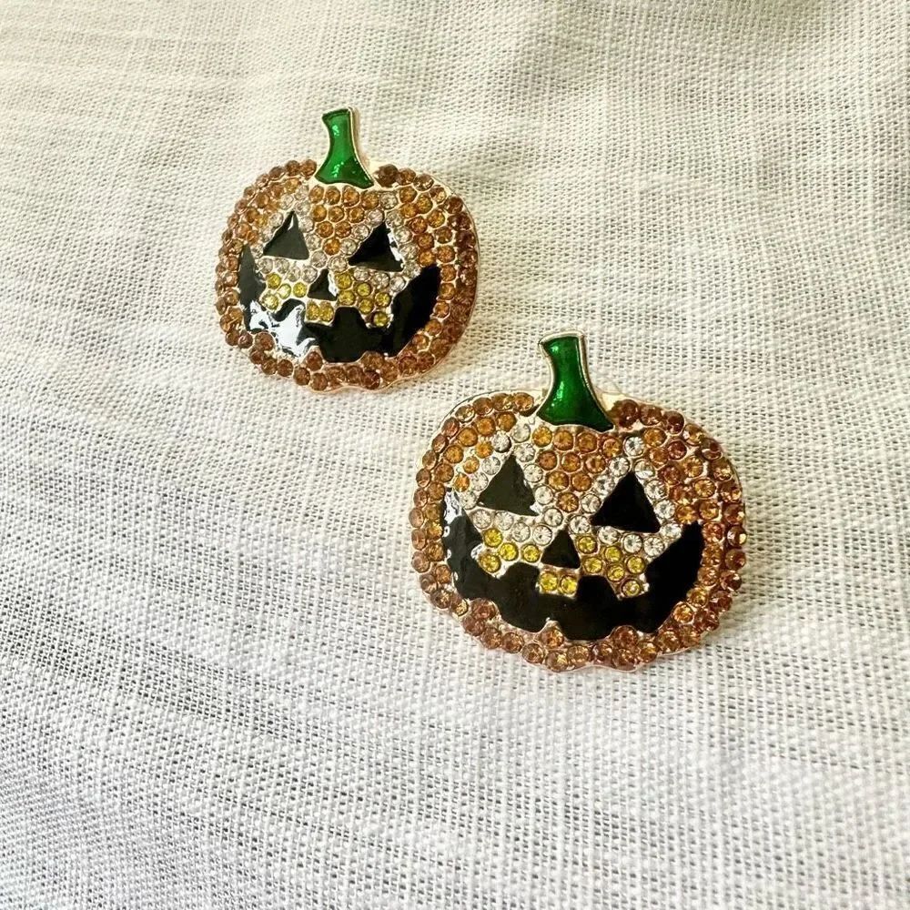 Jeweled orange ￼ jack-o’-lantern pumpkin earrings